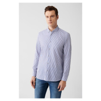 Avva Men's White Easy-to-Iron Buttoned Collar Striped Slim Fit Slim Fit Shirt