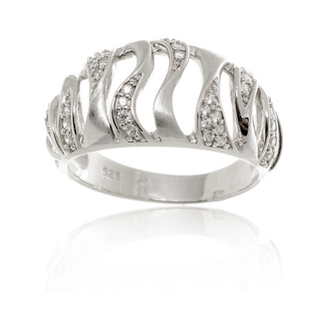 Široký stříbrný prsten se zirkony STRP0412F + dárek zdarma Ego Fashion