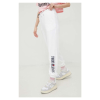 Tepláky Tommy Jeans dámské, bílá barva, s aplikací