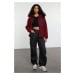 Trendyol Winter Essentials Burgundy Thick Fleece Zipper Stand Collar Pocket Knitted Sweatshirt