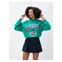 Koton College Sweatshirt High Neck Printed Long Sleeve Ribbed