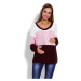 Tříbarevný svetr s copem v růžovo-bordó barvě pro těhotné
