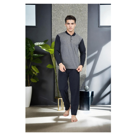 J2542 Dewberry Mens Jacquard Pyjama Set-GREY