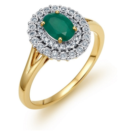 Zlatý prsten se smaragdem a diamanty L'amour Diamonds RR537EMY + dárek zdarma L´amour