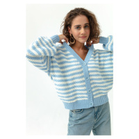 Lafaba Dámský dětský modrý oversize pruhovaný pletený svetr