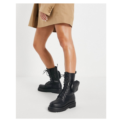 truffle collection chunky lace up boots in black