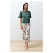 Trendyol Green 100% Cotton Floral Capri Knitted Pajamas Set