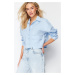 Trendyol Blue Crop Pocket Detailed Regular Fit Woven Shirt