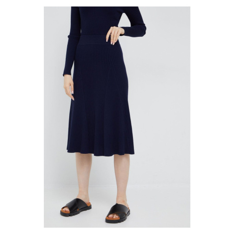 Vlněná sukně Polo Ralph Lauren tmavomodrá barva, midi, áčková