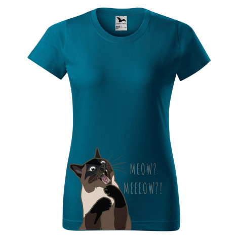 DOBRÝ TRIKO Dámské tričko s potiskem Naštvaná kočka Barva: Petrolejová