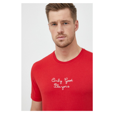 Bavlněné tričko United Colors of Benetton červená barva, s aplikací