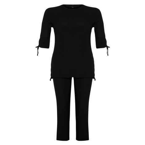 Trendyol Curve Black Knitted Plus Size Two Piece Set