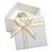 JKBOX Bílá papírová krabička s mašlí se zlatým okrajem na prsten nebo náušnice IK011