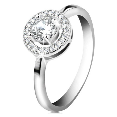 Zásnubní prsten ze stříbra 925, kulatý čirý zirkon v blýskavém kroužku Šperky eshop