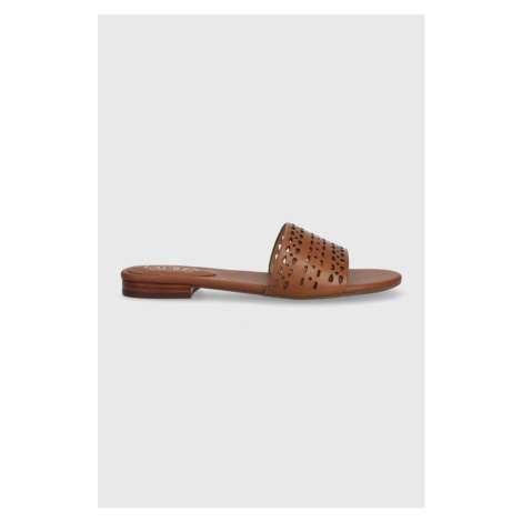 Kožené pantofle Lauren Ralph Lauren Andee dámské, hnědá barva, 802904285001