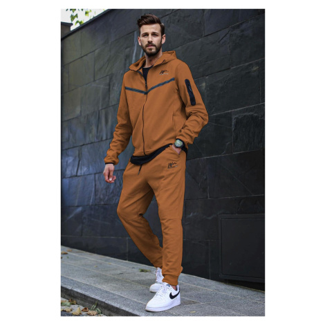Madmext Men's Brown Hooded Jogger Tracksuit 5673
