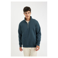 DEFACTO Comfort Fit Stand Collar Zippered Thick Basic Sweatshirt