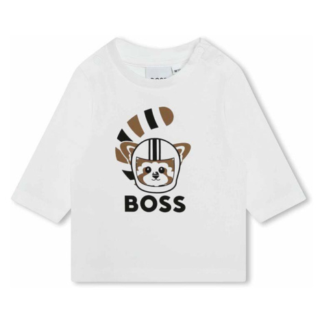 Kojenecké tričko s dlouhým rukávem BOSS bílá barva, s potiskem Hugo Boss