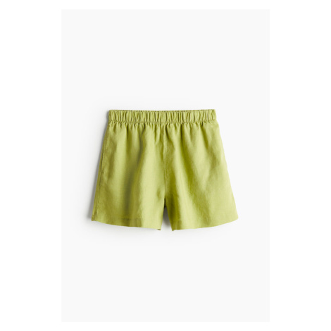 H & M - Natahovací lněné šortky - zelená H&M