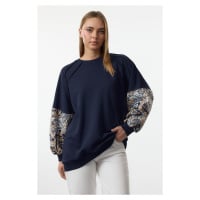 Trendyol Navy Blue Oversize Sleeve Detailed 3 Thread Knitted Tunic