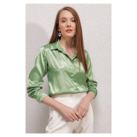 Bigdart 3964 Lightly Flowy Satin Shirt - Green