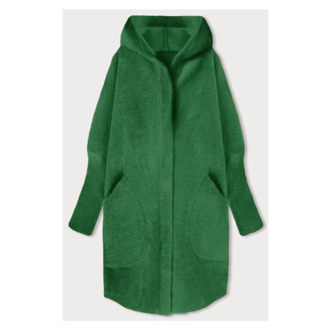 Tmavě zelený dlouhý vlněný přehoz přes oblečení typu alpaka s kapucí (908) Made in Italy