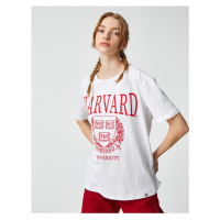 Koton Harvard T-shirt with a Printed Licensed Short Sleeve Crew Neck.