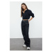 Trendyol Navy Blue Contrast Stitched High Waist Wide Leg Jeans