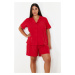 Trendyol Curve Red Shirt Collar Woven Pajama Set