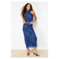 Trendyol Indigo Draped Maxi Tulle Stretchy Knitted Skirt