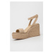 Semišové sandály Calvin Klein dámské, béžová barva, na klínku
