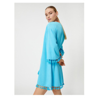 Koton Şahika Ercümen X Cotton - Oversized Fringed Mini Beach Dress Ecovero® Viscose