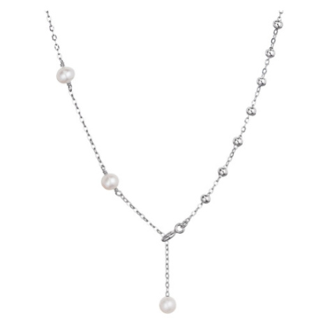 Stříbrný náhrdelník s třemi říčními perlami na řetízku a stříbrnými kuličkami 22042.1