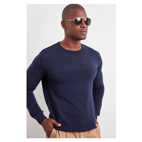 Trendyol Navy Blue Slim Fit Crew Neck Textured Knitwear Sweater