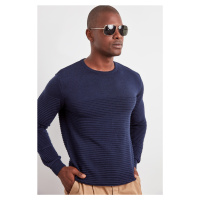 Trendyol Navy Blue Slim Fit Crew Neck Textured Knitwear Sweater