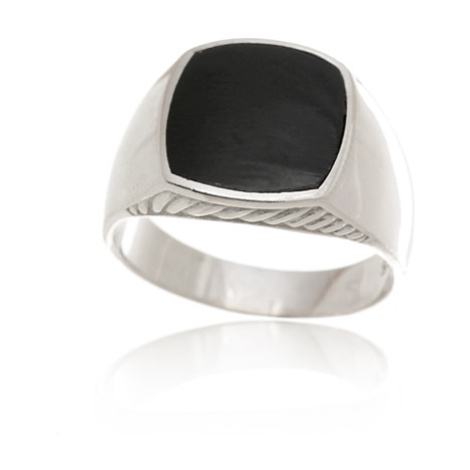Pánský stříbrný prsten s onyxem 74759F + dárek zdarma
