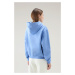 Mikina woolrich cotton fleece logo hoodie modrá