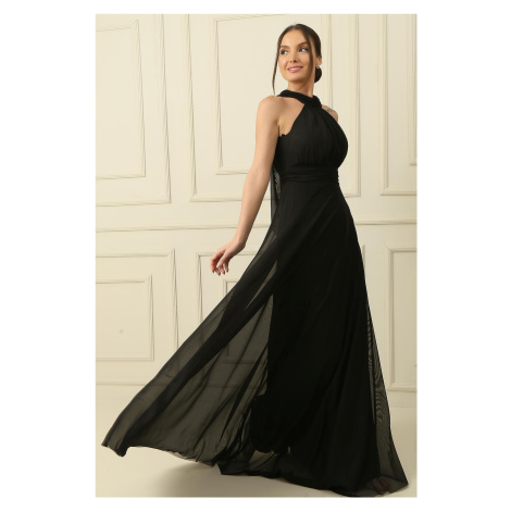 By Saygı Halterneck Lined Long Tulle Dress