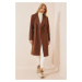 Happiness İstanbul Women's Brown Masculine Style Stamp Coat