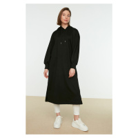 Trendyol Black Hooded Knitted Long Sweatshirt Tunic