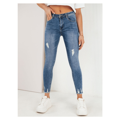 MODRÉ SKINNY DŽÍNY S ODĚRKAMI VERDI Denim vzor BASIC