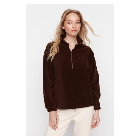 Trendyol Brown Zipper Detail Fleece Knitted Sweatshirt