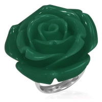 Prsten z chirurgické oceli - zelená růže, pryskyřice