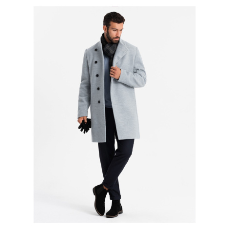 Ombre Men's coat with high collar and asymmetrical fastening - grey melange