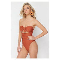 Trendyol Tile Strapless Cut Out/Windowed Hipster Swimsuit