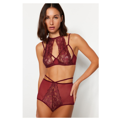 Trendyol Burgundy Lace Piping Detailed Rope Strap Coverless Knitted Underwear Set