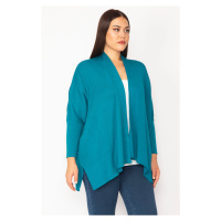 Şans Women's Green Plus Size Knitwear Cardigan with Slit Detail