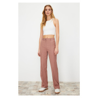 Trendyol Pale Pink Straight/Straight Fit High Waist Ribbed Stitched Woven Trousers