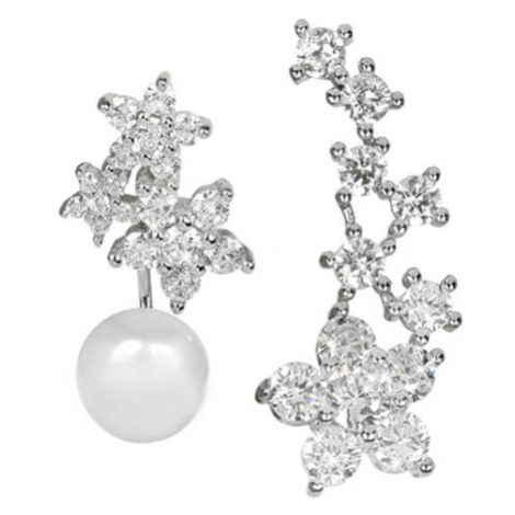JwL Luxury Pearls Asymetrické náušnice - dvojitá náušnice s pravou bílou perlou a podélná náušni