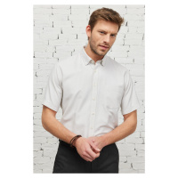 ALTINYILDIZ CLASSICS Men's White-beige Comfort Fit Comfy Cut Buttoned Collar Dobby Short Sleeve 
